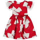 Girls Red Satin Bow Dress, 1, hi-res